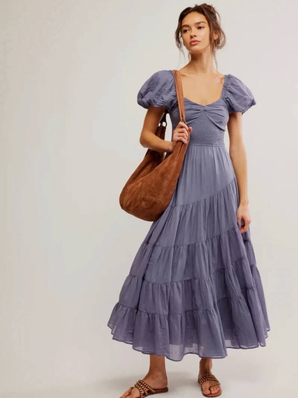 Free People Sun Drenched Maxi Dress in Blue Granite